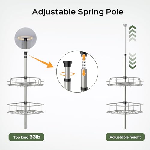 HAMITOR 4-Tier Tension Pole Corner Shower Caddy, Rustproof Adjustable Shelves