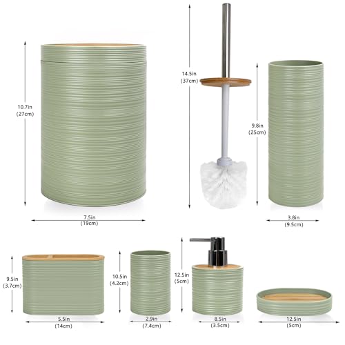 6-Piece Bathroom Accessory Set, Durable Plastic Bath Ensemble, Green