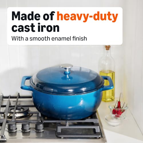Enameled Cast Iron Dutch Oven Pot with Lid, 6-Quart Heavy-Duty Round, Blue