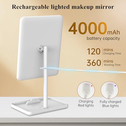 FUNTOUCH 9.5x7.5 Inch Rechargeable Vanity Mirror with Lights & 40X Magnifier, White