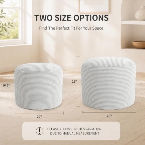 Round Corduroy Pouf Ottoman with Stable Foam Base - Washable Foot Rest