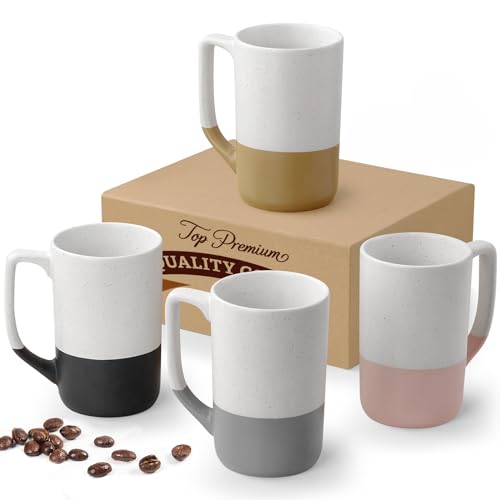 Large Ceramic Coffee Mug Set of 4 - 16oz Tea & Latte Cups with Handle