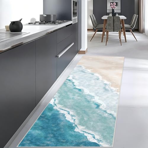 2x6ft Coastal Beach Runner Rug, Non-Slip Washable Kitchen Hallway Rug