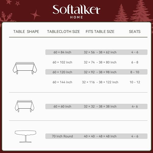 Softalker Holly 60 x 120 Inch Jacquard Tablecloth – Christmas Rectangular 8-10 Seats