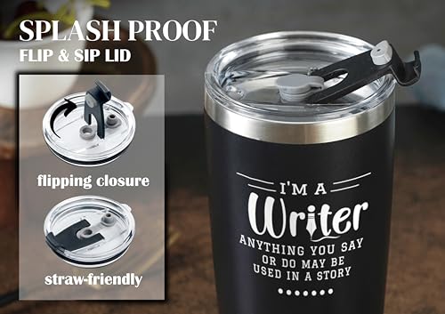 Onebttl 20oz Insulated Stainless Steel Tumbler with Straw - Story Black - Gift for Writers, Men & Women