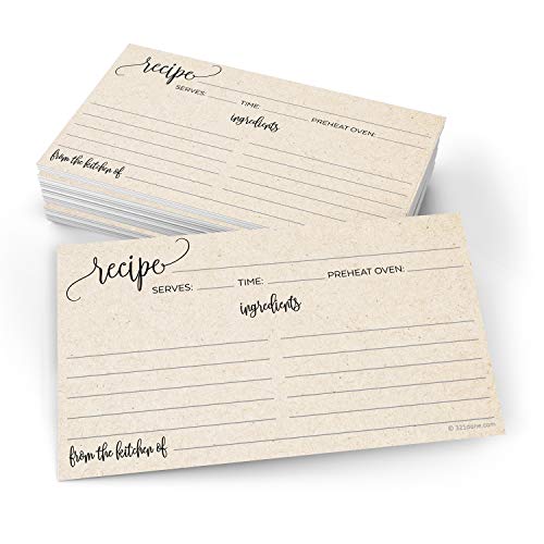 321Done Blank Recipe Cards 3x5 in Tan – 50pk, X-Small (3"x5"), Modern Script
