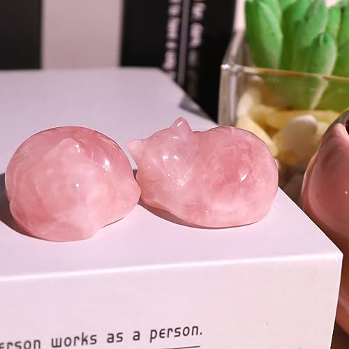 Rose Quartz Crystal Cat Figurine - 1.6" Polished Gemstone Cat Statue