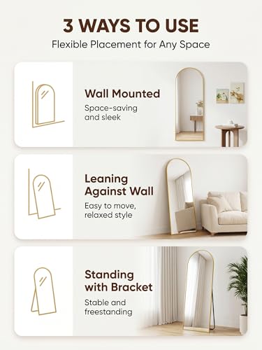 59" x 18" Arched Full Length Floor Mirror, Shatter-Proof Standing Wall Mirror
