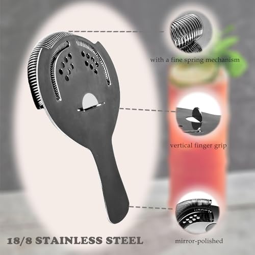 Sipoyen Black Cocktail Strainer with Removable Spring Stainless Steel Hawthorne Bar Tool