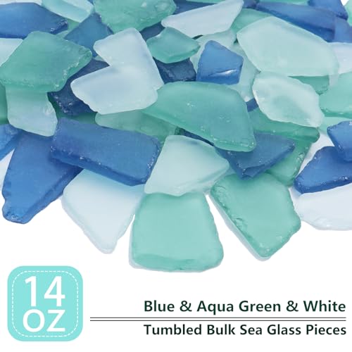 Frosted Sea Glass Pieces for DIY Crafts & Vase Filler - 14oz Mixed Blue