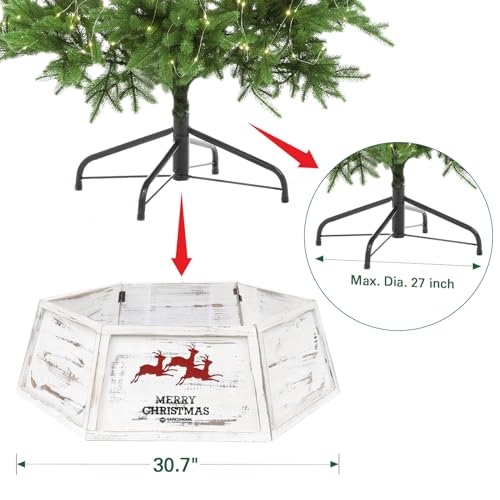 HarcoHome Wooden Christmas Tree Collar - Distressed White Hexagon Wooden Base Cover for Holiday Decor