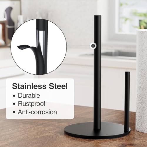 Black Stainless Steel Paper Towel Holder with Weighted Non-Slip Base