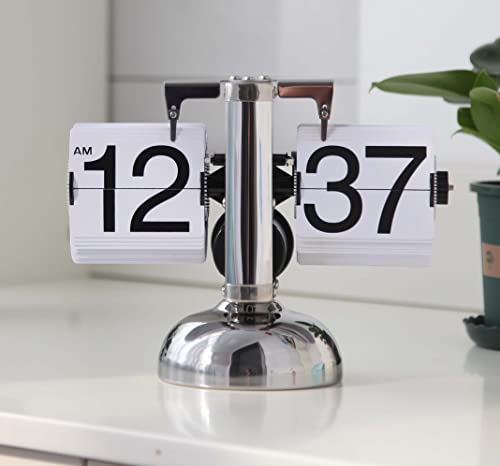 Retro Mechanical Flip Desk Clock - Stainless Steel Digital Gear Clock
