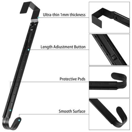 Adjustable Wreath Hanger for Front Door - Heavy Duty 14-24 Inch Over Door Hook