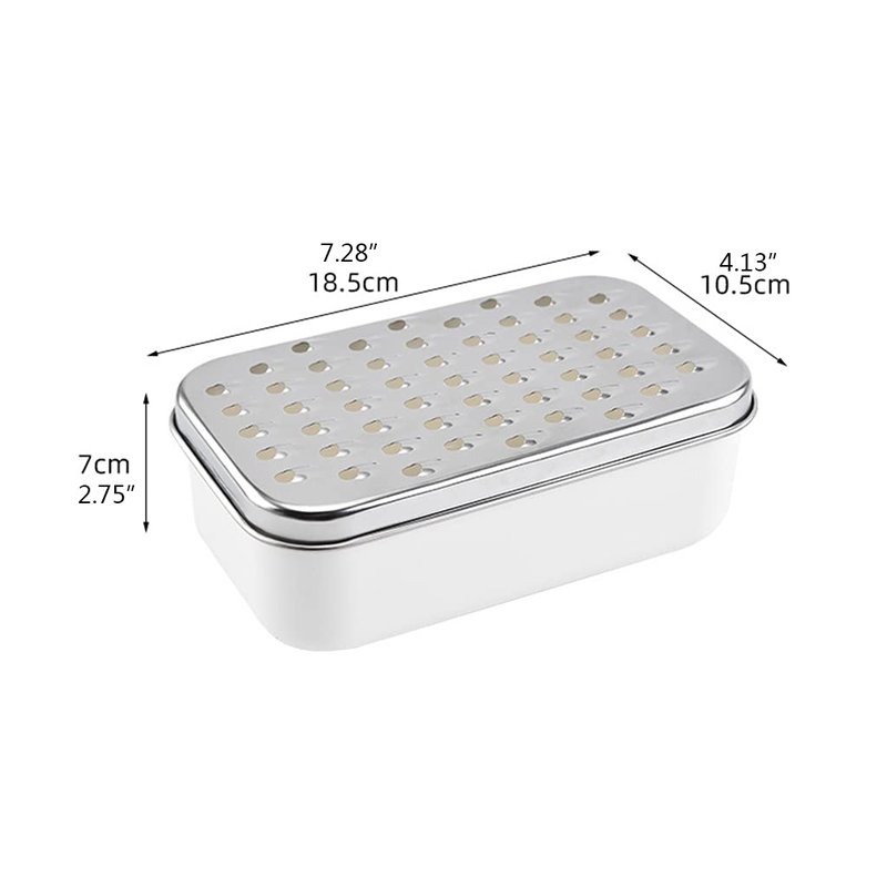XANHOY Cheese Grater with Food Saver Container 2 In1 Fruit Vegetable Chopper Onion Choppers with Container Stainless Steel Rectangle Box and Graters Cheese Grater Handheld Metal, White
