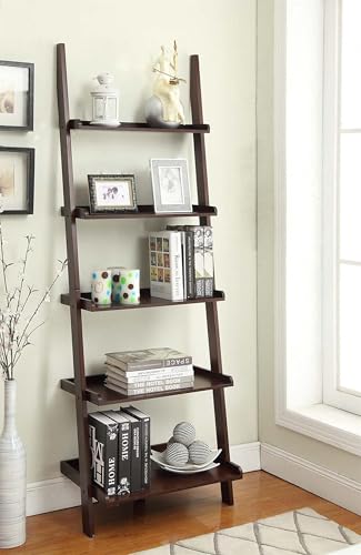 5-Tier Ladder Bookshelf, Espresso Wood Storage Display Unit, 72-Inch