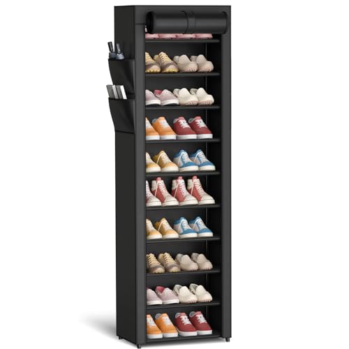 10-Tier Shoe Rack with Cover - Space Saving 20 Pair Shoe Organizer