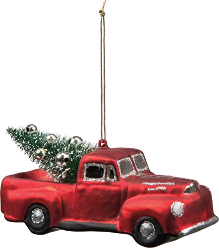 Primitives by Kathy Red Truck Christmas Ornament Glass Holiday Decoration