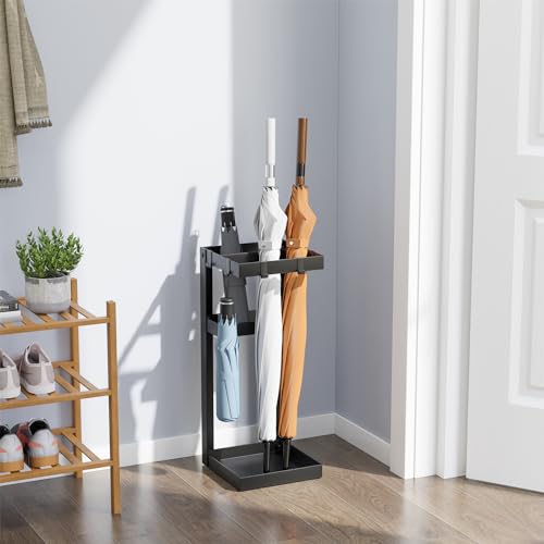 Heavy-Duty Metal Umbrella Stand with Hooks for Entryway Storage