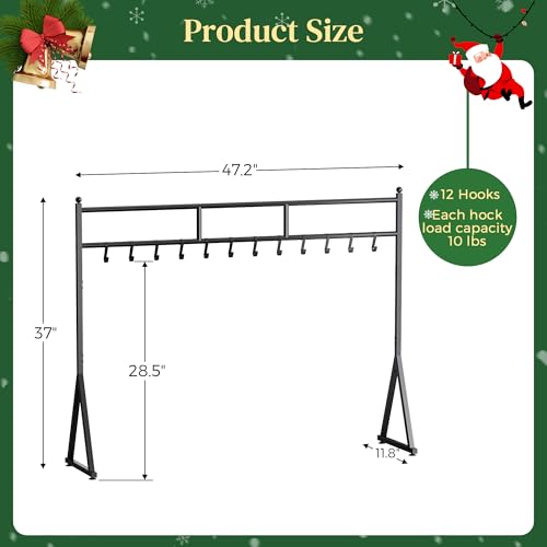 LAND·VOI Christmas Stocking Holder with 12 Hooks, Free Standing Metal Stand, Adjustable Feet, Black