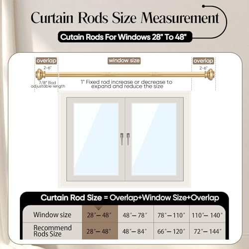 Heavy Duty Gold Curtain Rod (28-48 Inches) - 1 Inch Adjustable Drapery Rod