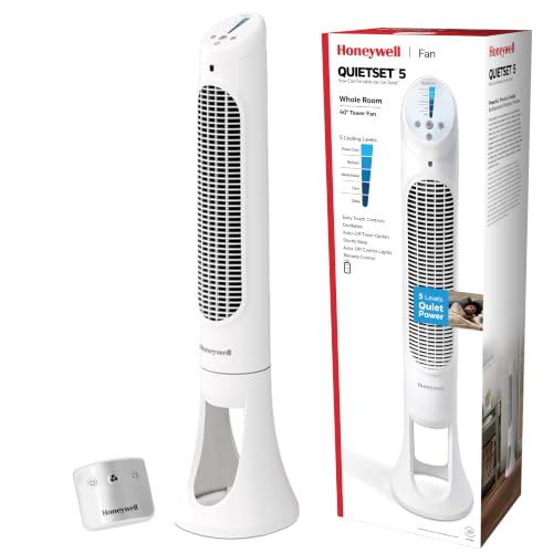 QuietSet Oscillating Tower Fan with Remote and 5 Speeds