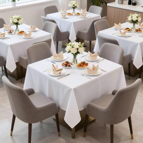 Square White Tablecloth 54x54 Inch, 2-Pack Washable Polyester Table Cover