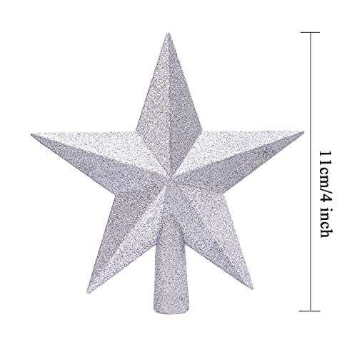 Silver Glitter Star Christmas Tree Topper - Shatterproof 4-Inch Mini Decor