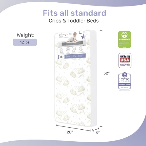 2-in-1 Breathable Spring Coil Crib & Toddler Mattress, Waterproof, 5-Inch