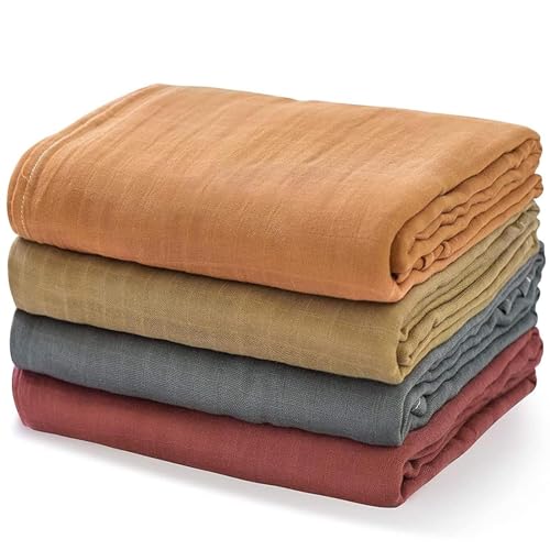 Momcozy Bamboo Muslin Swaddle Blankets 4-Pack - Large 47"x47" Soft Earth