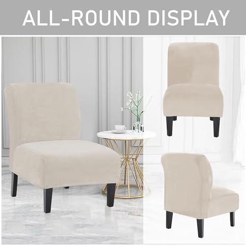 Luxury Velvet Armless Chair Slipcover - Removable & Washable Protector (Ivory)