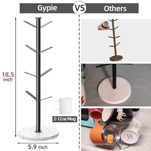 Gypie Black Marble Mug Holder Tree with 8 Hooks - Coffee Cup Stand Organizer