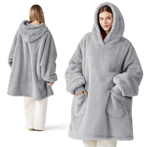 Ultra-Soft Wearable Blanket Hoodie with Pockets - Cozy Sherpa Loungewear