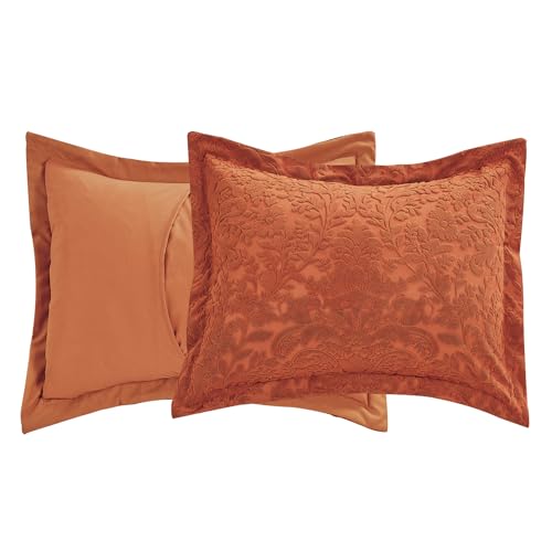 Velvet Jacquard Comforter Set 3-Piece Queen Bedding with Shams - Terracotta
