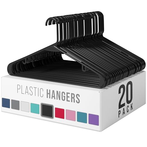 NEATERIZE Heavy Duty Plastic Clothes Hangers 20 Pack Black Space Saving