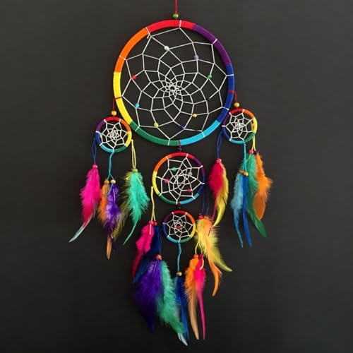 Rainbow Chakra Dream Catcher Wall Decor, 7-Inch Boho Hanging Ornament