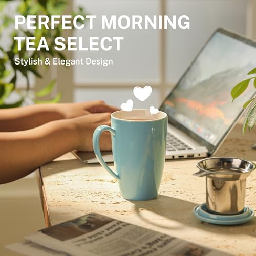Sea Blue Sweese 15oz Porcelain Tea Mug with Infuser & Lid – Microwave Safe, Lead-Free