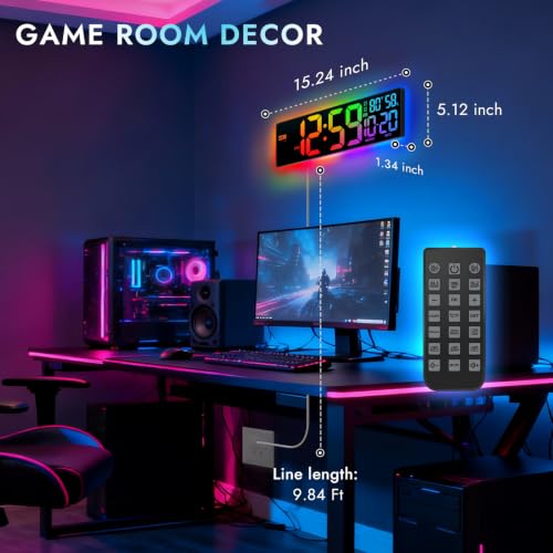 16.5" Large Digital LED Wall Clock with RGB Backlight and Remote Control