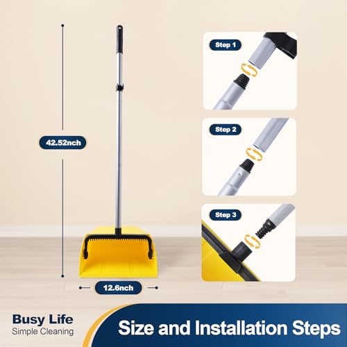 Heavy-Duty Upright Commercial Dustpan with Comb - 42.5" Long Handle