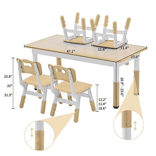 DOREROOM Kids Adjustable Table & 4 Chairs Set, 47.2" x 23.6", Beige -W
