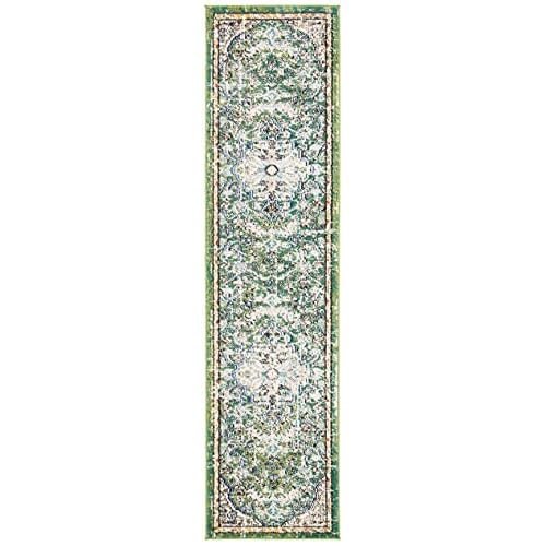 SAFAVIEH Madison Collection Runner Rug - 2'2" x 6', Green & Turquoise, Boho Chic Medallion Distressed Design, Non-Shedding & Easy Care, Ideal for High Traffic Areas in Living Room, Bedroom (MAD447Y)