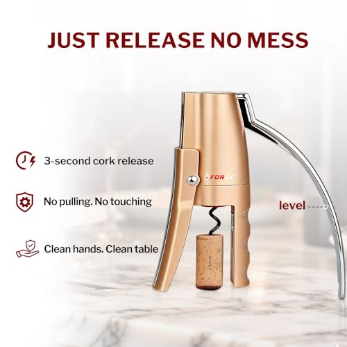 Compact Vertical Lever Corkscrew Wine Opener with Foil Cutter - Champagne Gold