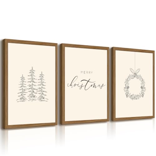 Christmas Prints 16x24 Inch Wood Framed Set of 3 Canvas Wall Art Baccone