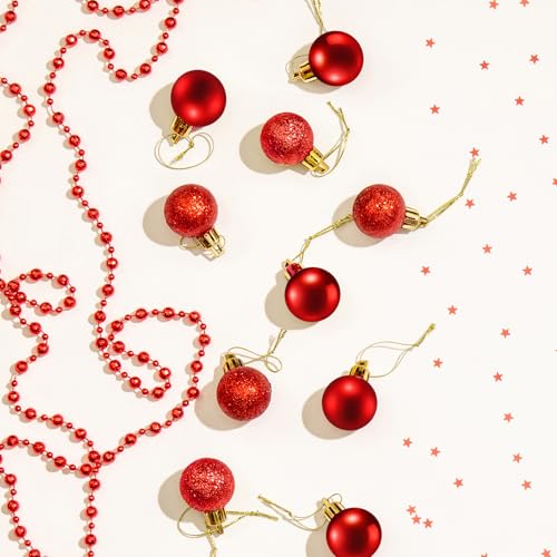 Small Red Christmas Ornaments - 24 Pack 1.2 Inch Shatterproof Mini Tree Balls