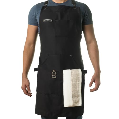 Heavy-Duty Chef and BBQ Apron with Bottle Opener, Hand Towel & Cross Back