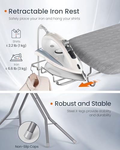SONGMICS Foldable Ironing Board with 4-Layer Cover and 7-Height Adjustments