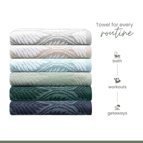Cotton Blend Bath Towel with Locker Loop - 30" x 56" Fern Pattern Jade