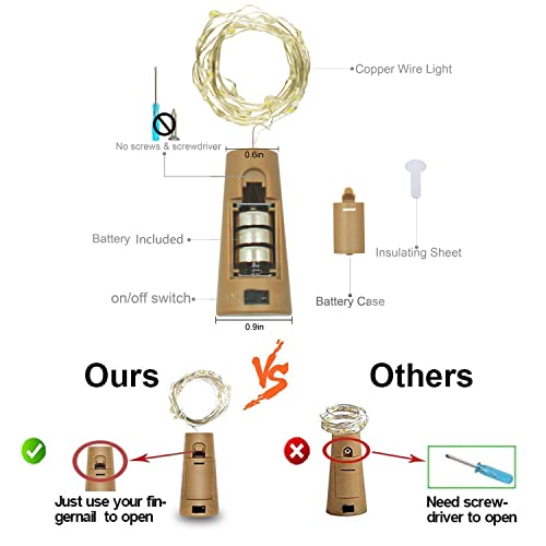 LoveNite 15 Pack Warm White Cork Bottle String Lights 20 LEDs Fairy Lights for DIY Party Decor