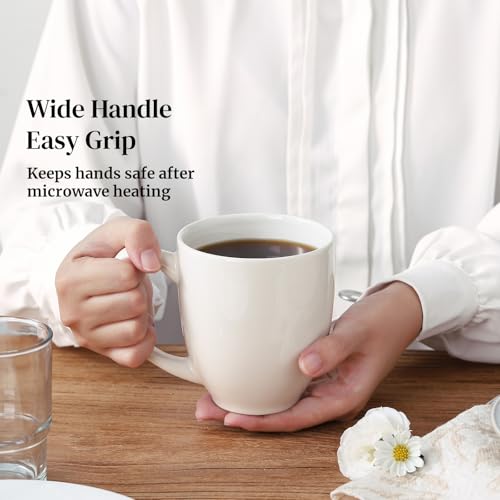 DOWAN Soft White 16 oz Ceramic Coffee Mug Set of 6 with Large Handles