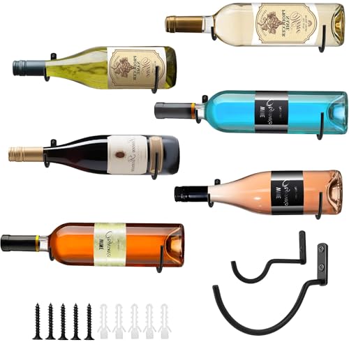 Wall Mounted Wine Rack - 6-Piece Metal Hanging Bottle Holder Set